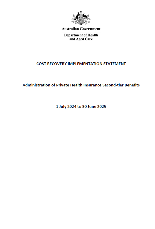 Cover page for the CRIS – Administration of Private Health Insurance second-tier default benefits