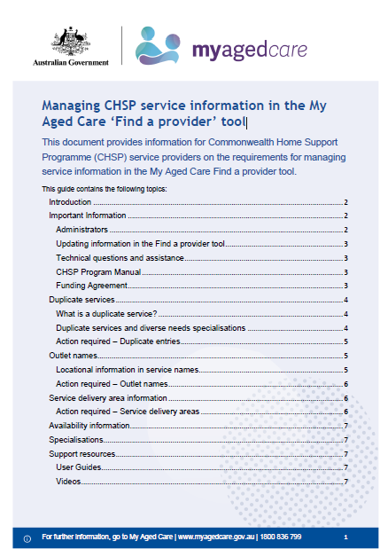 Managing Commonwealth Home Support Programme service information in the My Aged Care ‘Find a Provider’ tool (dec24)
