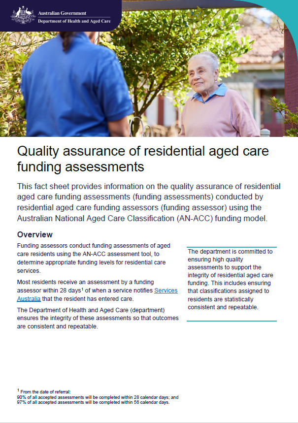 Quality assurance of residential aged care funding assessments