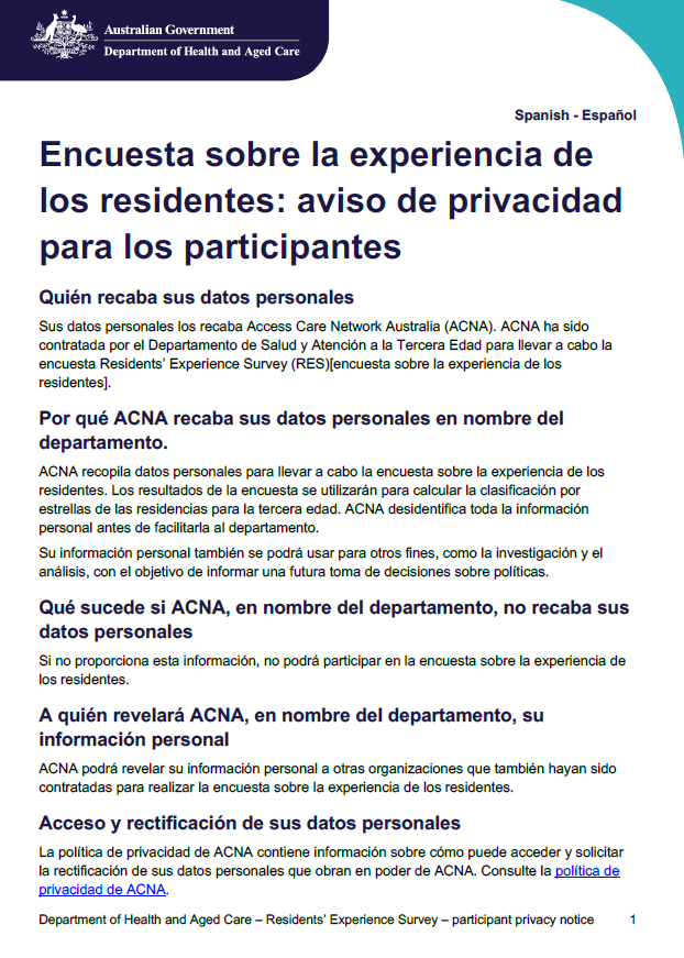 Spanish_Residents’ Experience Survey – participant privacy notice