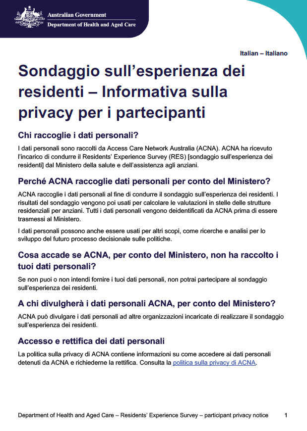 Italian_Residents’ Experience Survey – participant privacy notice