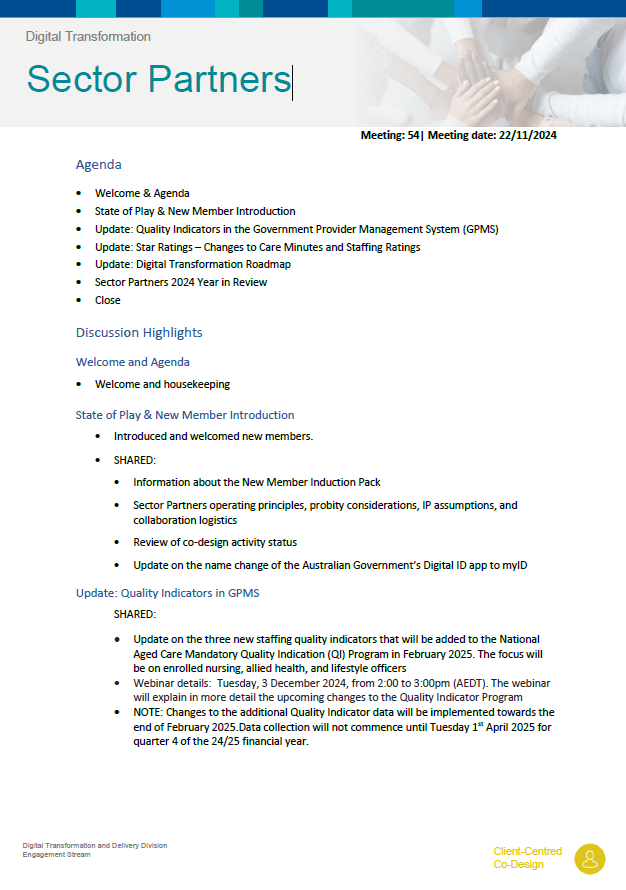 Cover image for the Digital Transformation Sector Partners meeting summary – 22 November 2024