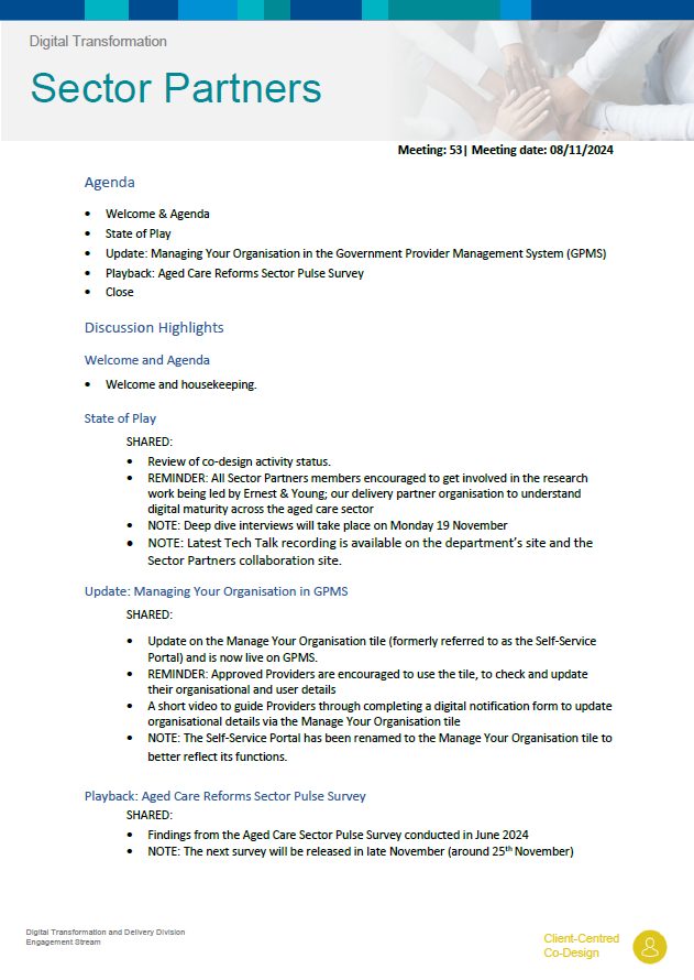 Cover image Digital Transformation Sector Partners meeting summary – 8 November 2024