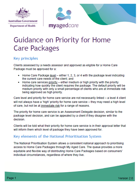 Guidance on Priority for Home care packages - cover image