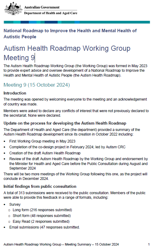Cover image of the Autism Health Roadmap Working Group Meeting 9