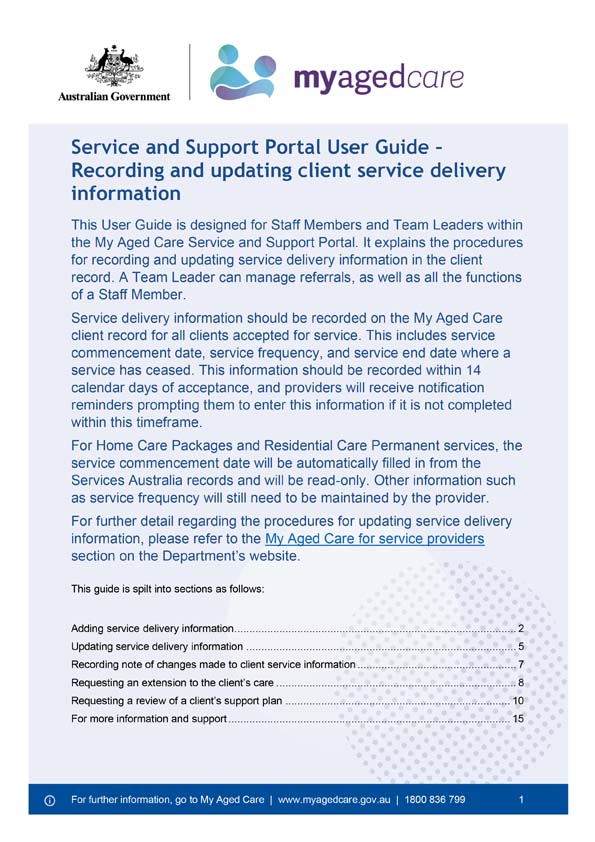 My Aged Care Service and Support Portal user guide – Recording and updating client service delivery information
