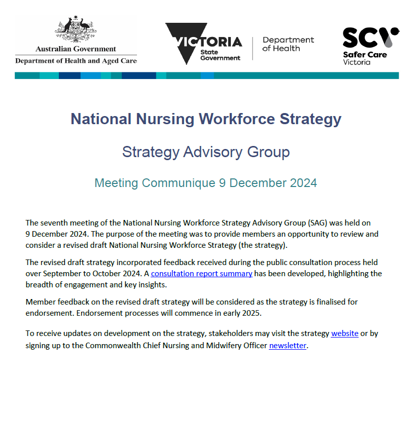 Cover image National Nursing Workforce Strategy Advisory Group communique – 9 December 2024