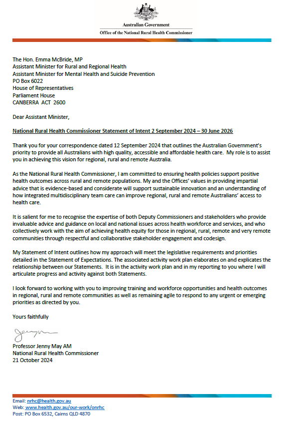 Cover image_National Rural Health Commissioner Statement of Intent