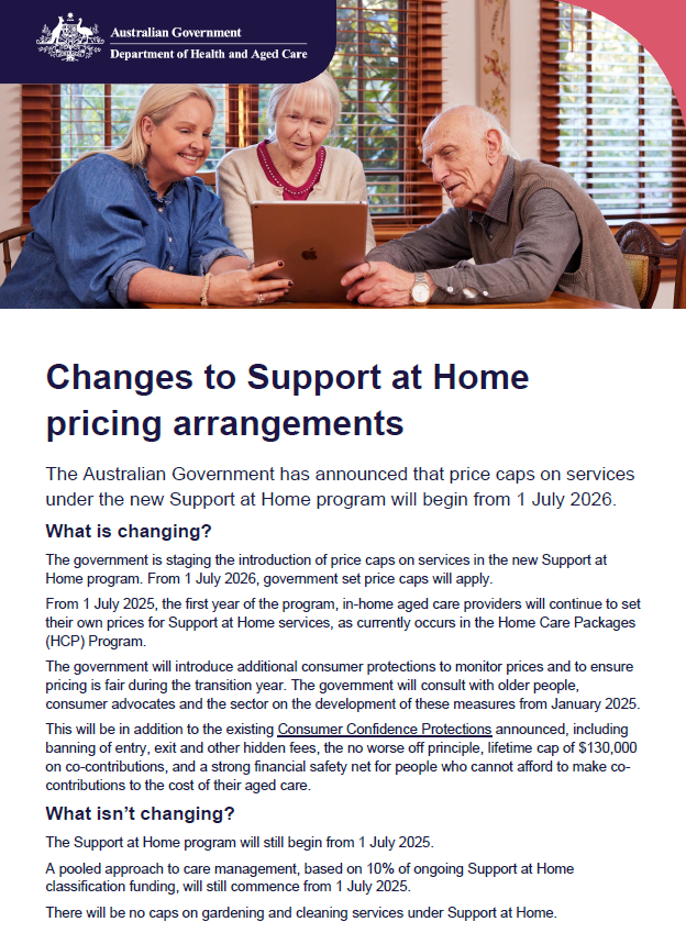 Cover image_Changes to Support at Home pricing arrangements for in-home aged care providers (17 December 2024)