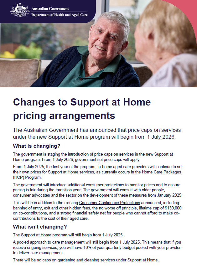 Cover image_Changes to Support at Home pricing arrangements (17 December 2024)