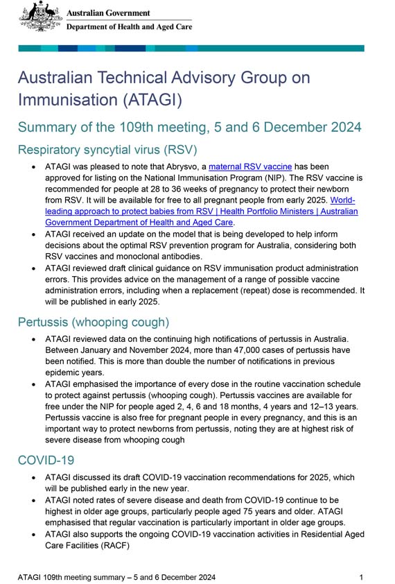 ATAGI 109th meeting bulletin – 5 and 6 December 2024
