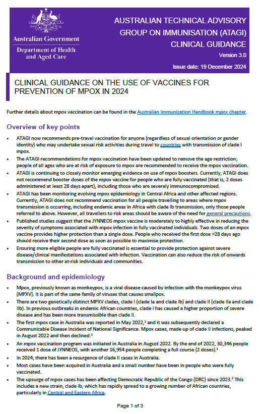 Cover image for the ATAGI Clinical Guidance on the use of vaccines for the prevention of Mpox v3.1