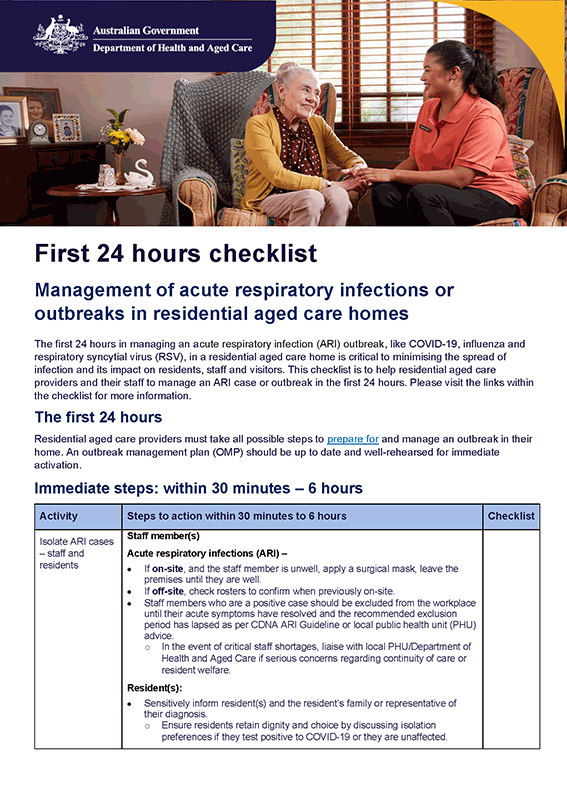 First 24 hours – managing COVID-19 in a residential aged care facility