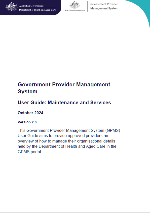Government Provider Management System (GPMS) – User guide: Maintenance and services