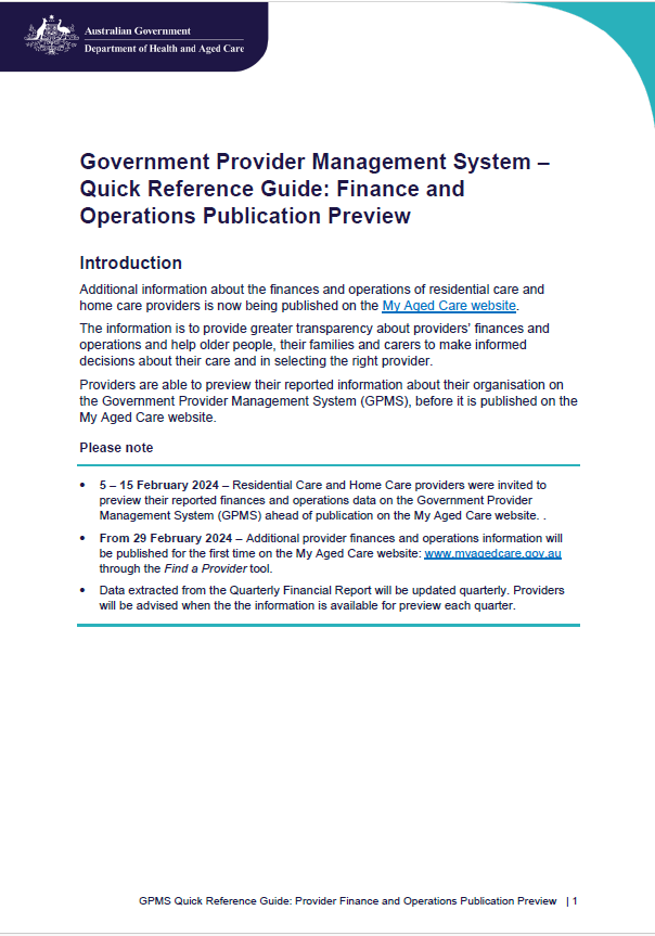 Government Provider Management System – User guide: Provider finance and operations publication preview