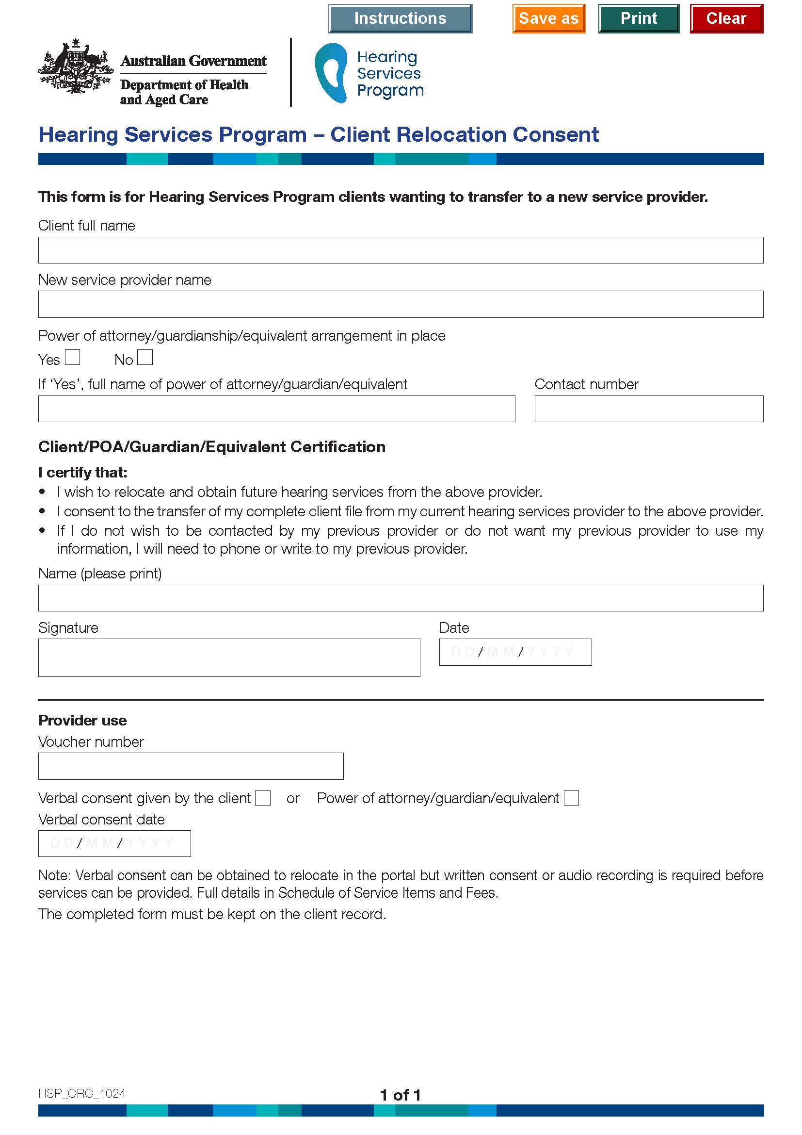 Hearing Services Program – Client Relocation Consent cover image