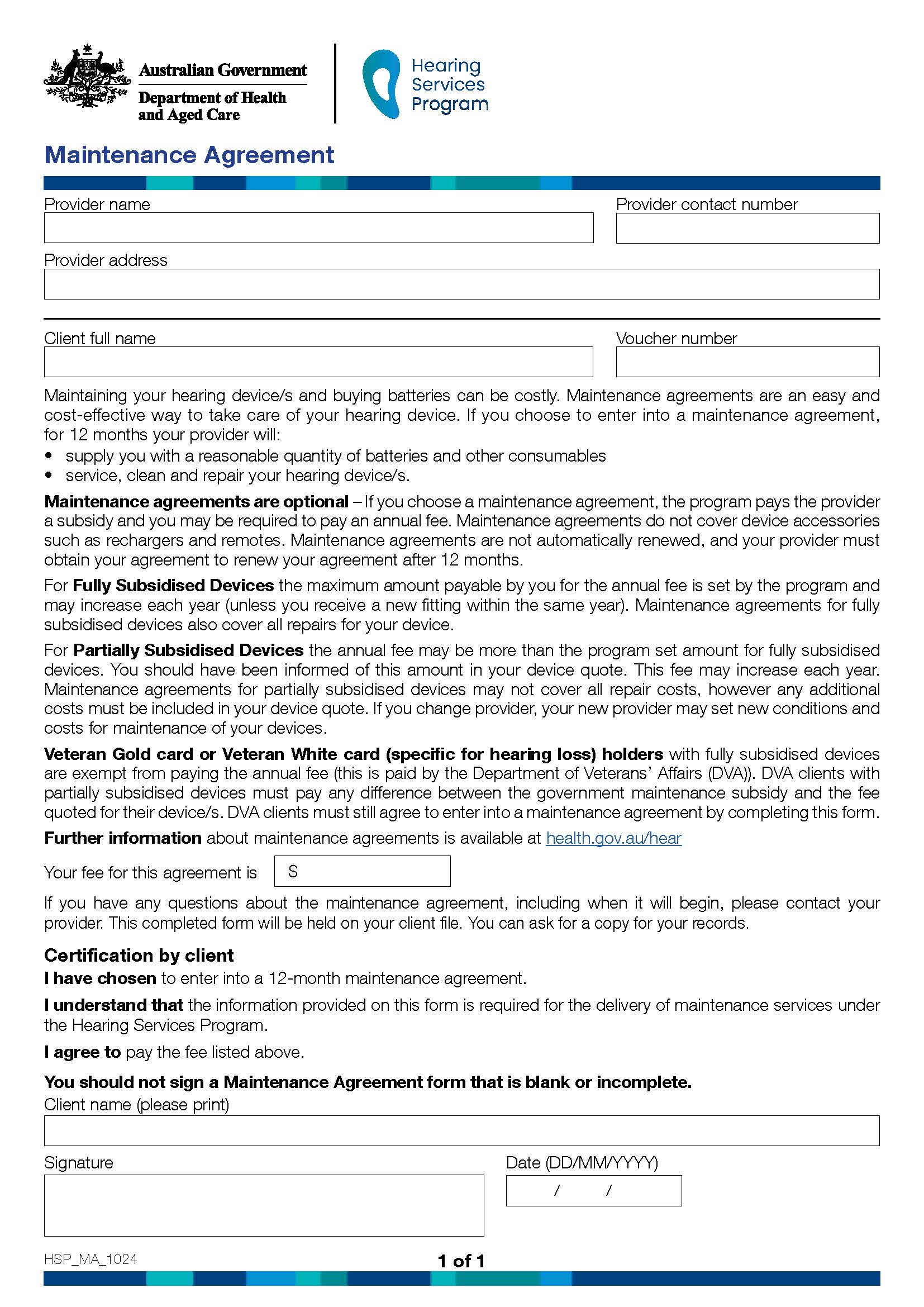 HSP Maintenance Agreement cover image
