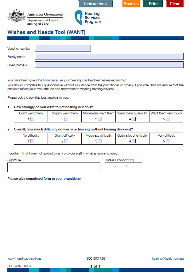 Hearing Services Program wishes and needs Form_cover image