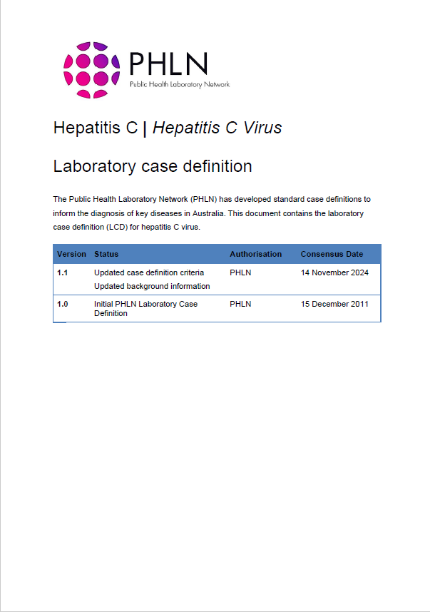Hepatitis C – Laboratory case definition