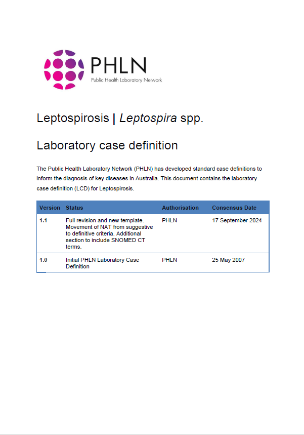 Leptospirosis – Laboratory case definition