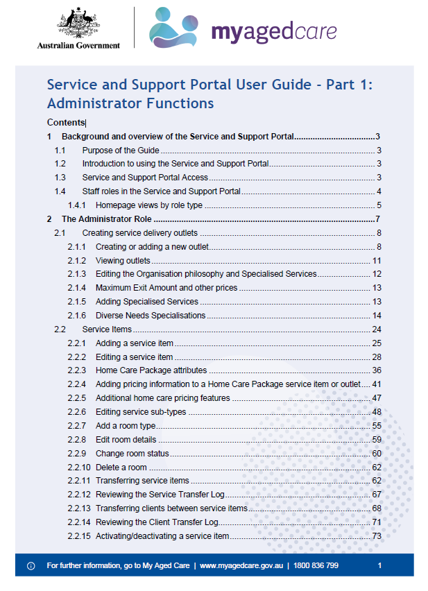 My Aged Care – Service and Support Portal user guide – Part 1: Administrator functions