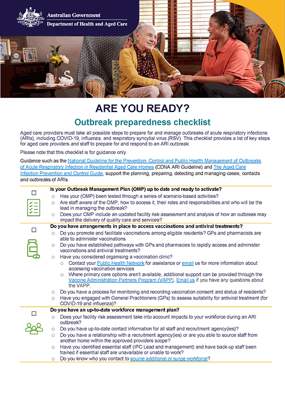 Outbreak preparedness checklist