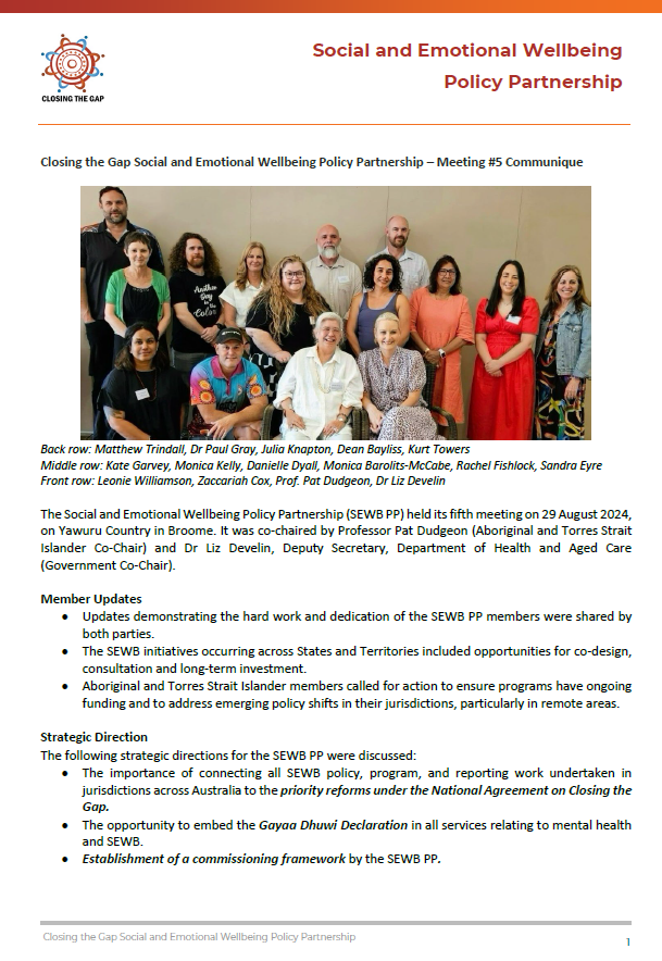 Social and Emotional Wellbeing Policy Partnership communique – Meeting 5