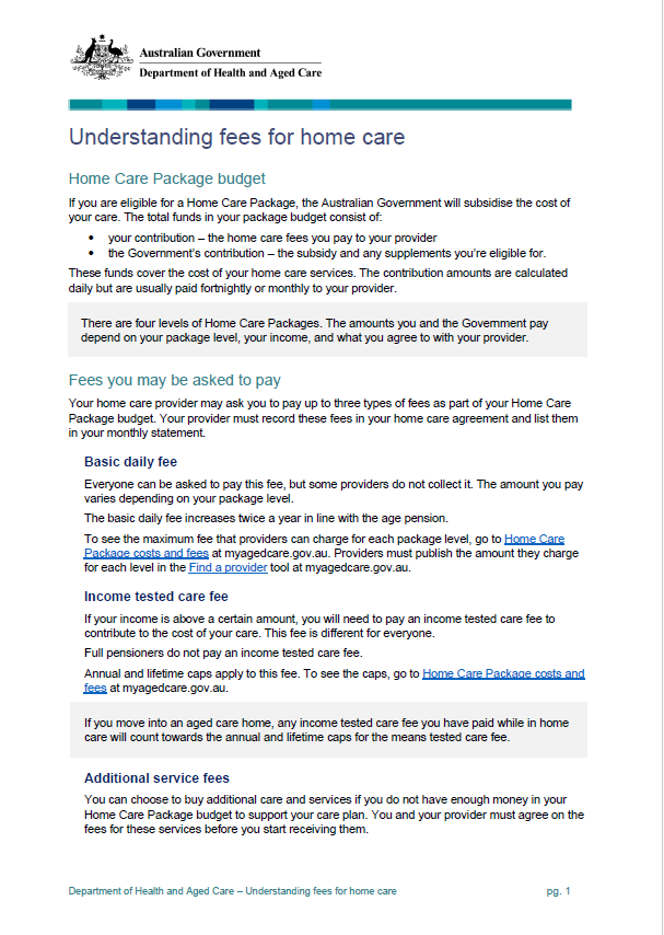 Understanding fees for home care