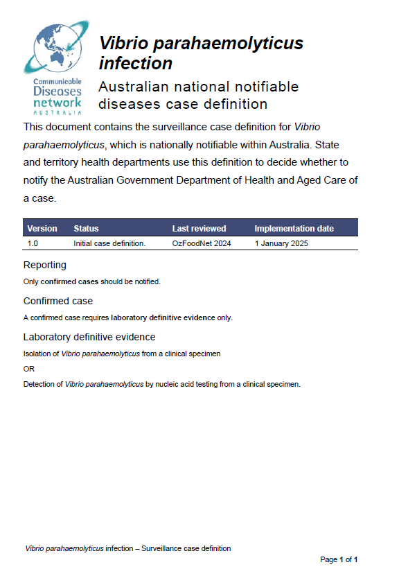 Cover image_Vibrio parahaemolyticus infection – Surveillance case definition