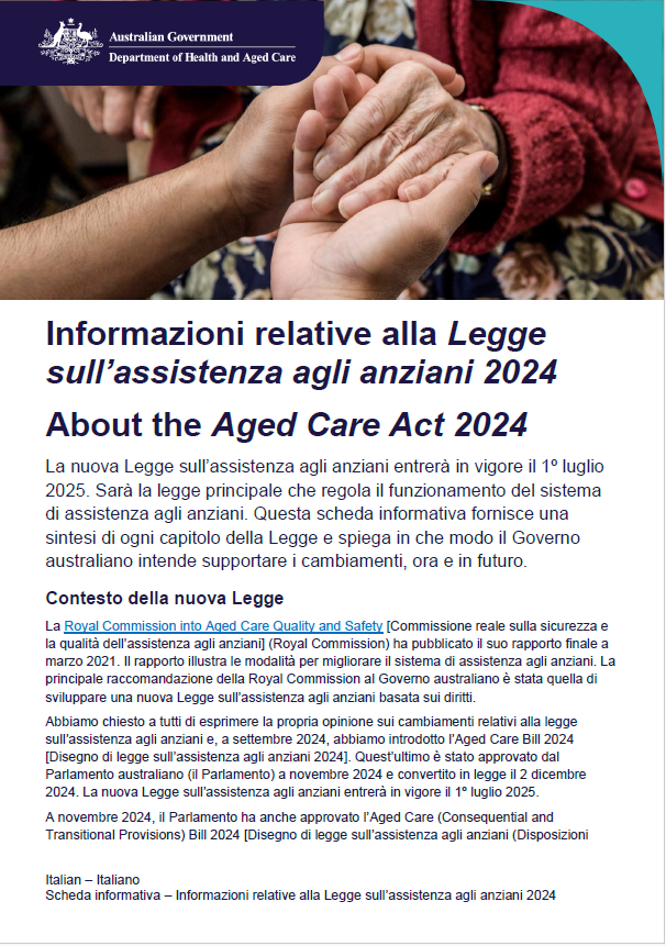Informazioni relative al Disegno di legge sull’assistenza agli anziani 2024 – Italiano