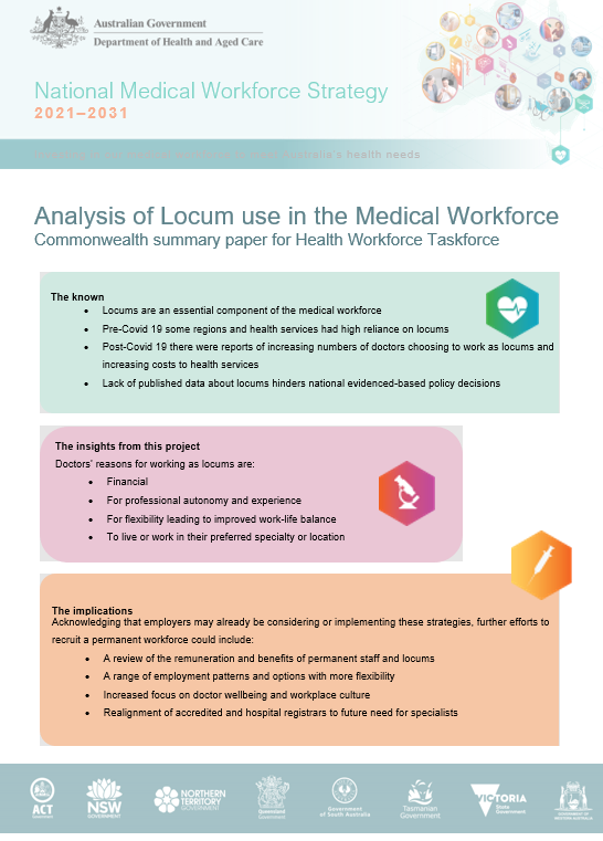 Analysis of Locum Use on the Medical Workforce: Commonwealth summary paper