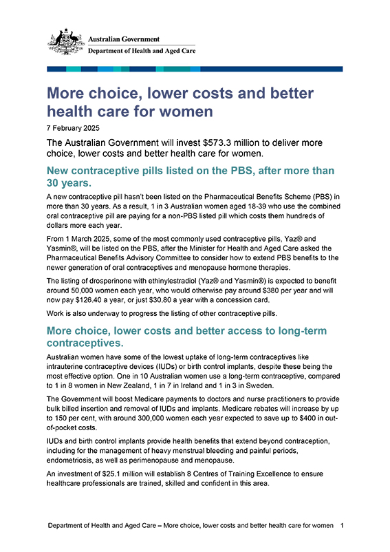 More choice, lower costs and better health care for women