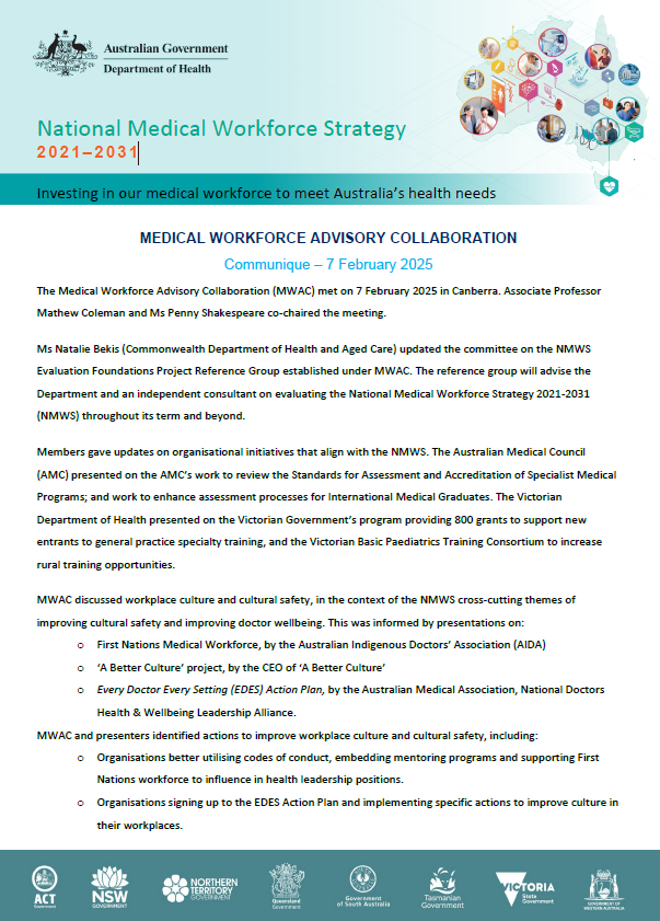 Communique – Medical Workforce Advisory Collaboration (7 Feb 2025)