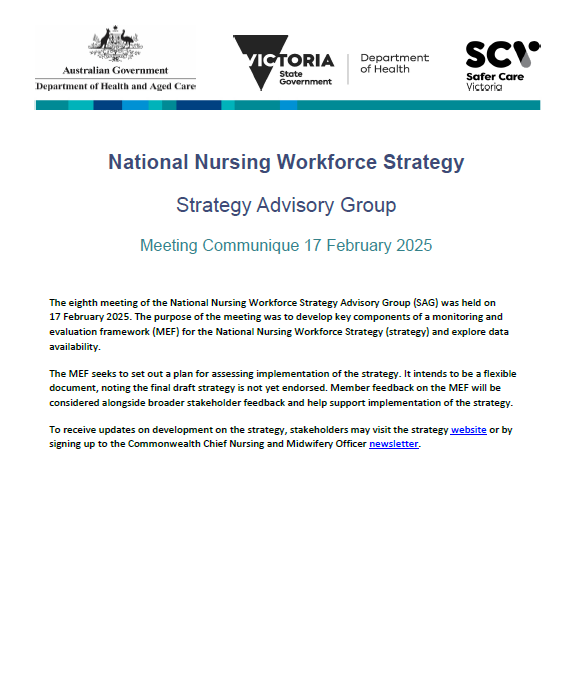 National Nursing Workforce Strategy Advisory Group communique – 17 February 2025