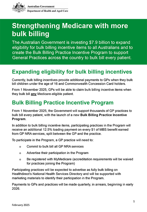 New medicare bulk billing incentives