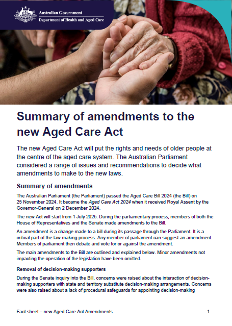 Summary of amendments to the new Aged Care Act