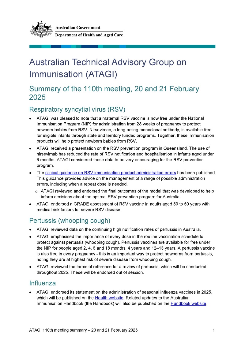 ATAGI 111th meeting bulletin cover page