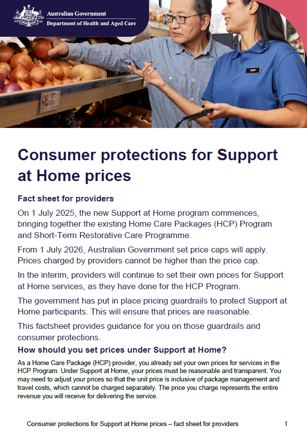 Consumer protections for Support at Home prices – fact sheet for providers