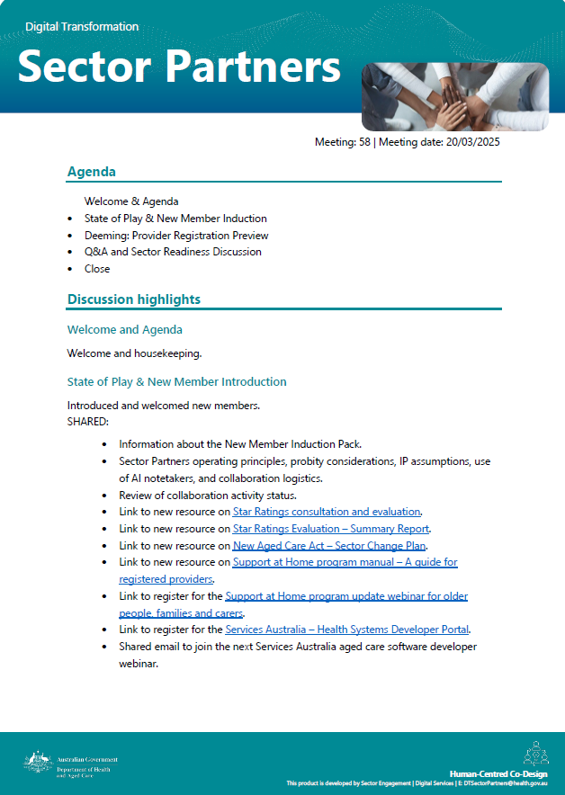 Digital Transformation Sector Partners meeting summary – 20 March 2025