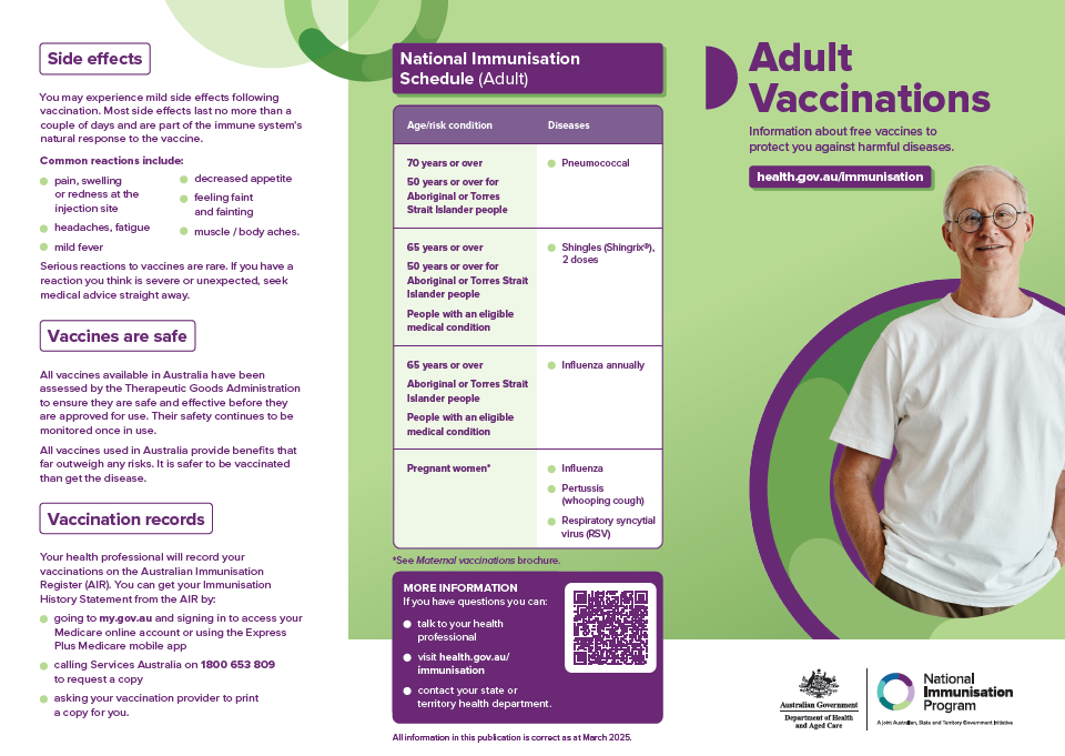 National Immunisation Program – Adult vaccinations consumer brochure