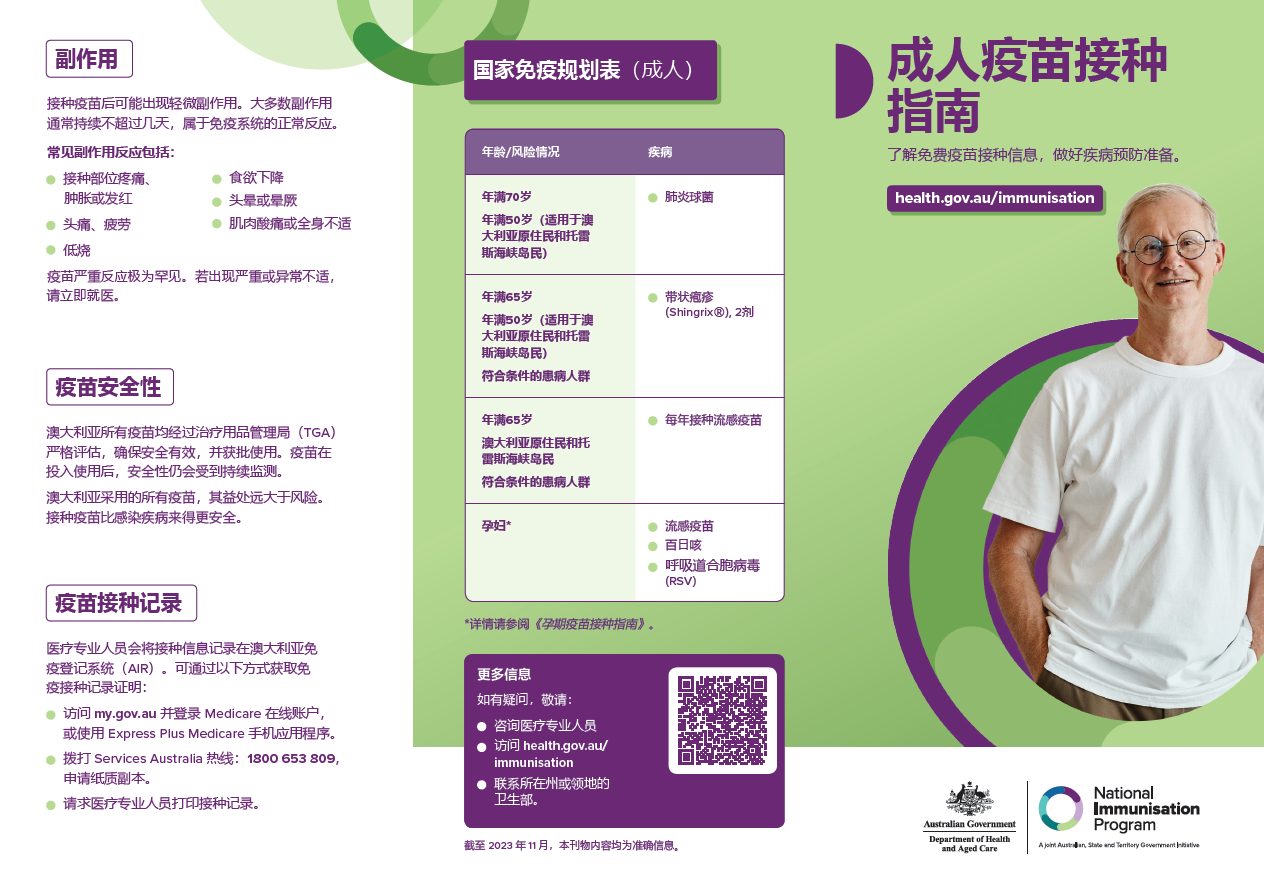 Adult vaccinations consumer brochure (Simplified Chinese)