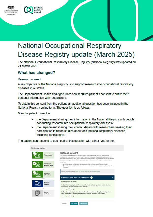 National Occupational Respiratory Disease Registry fact sheet (March update 2025)