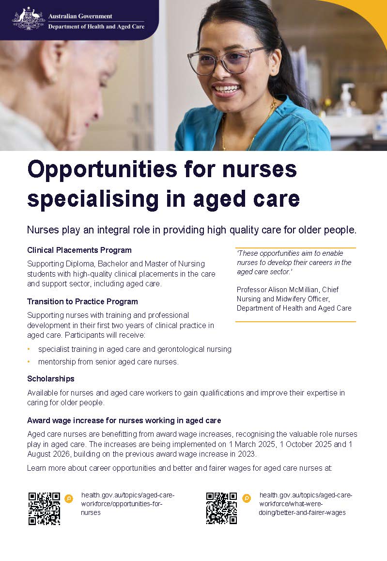 Opportunities for nurses specialising in aged