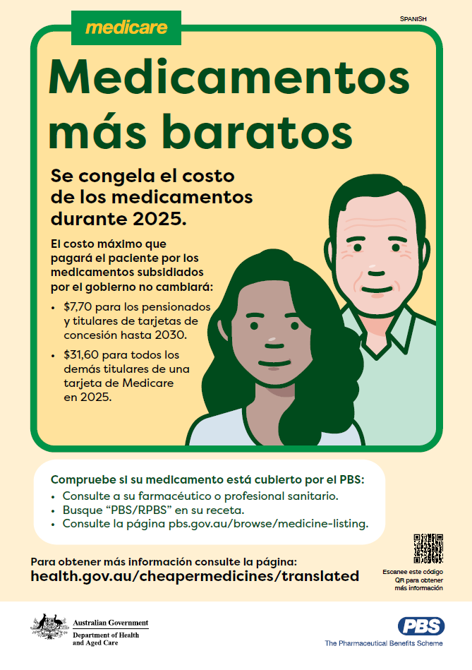 Cover page_Medicine costs frozen for 2025 – A3 poster (Spanish)