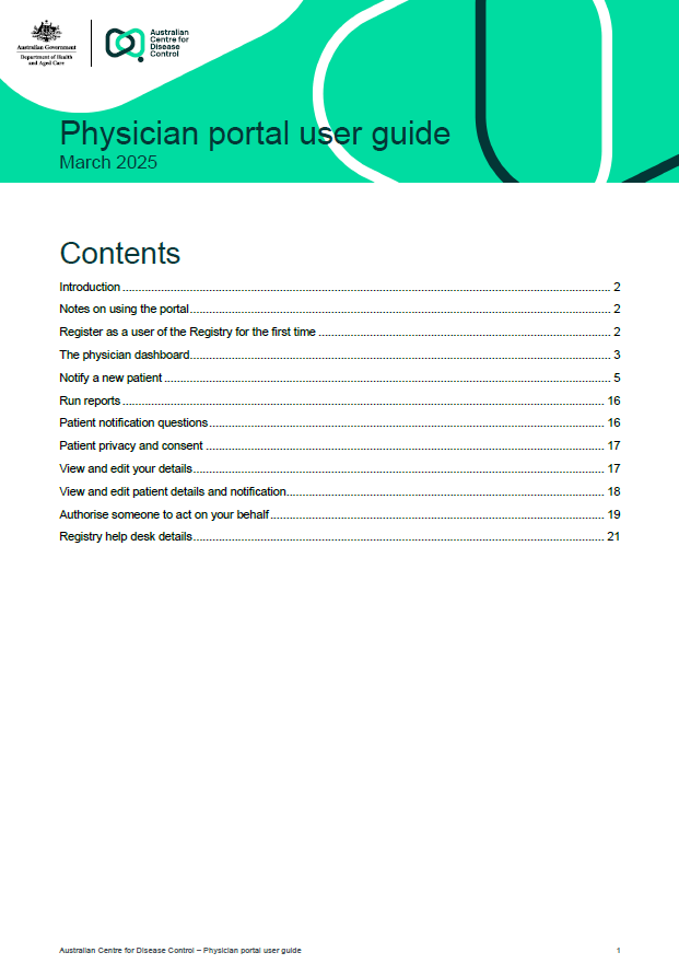 Physician user guide – National Occupational Respiratory Disease Registry cover page