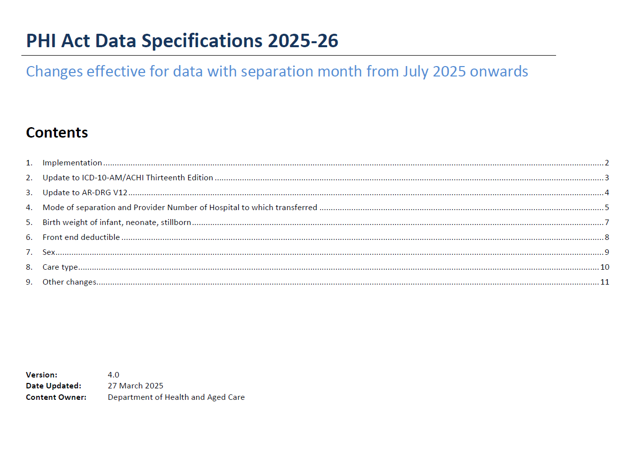 Changes in HCP and PHDB data specifications – 2025–26