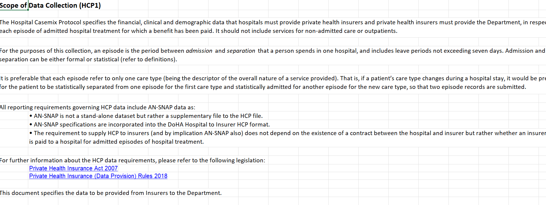 HCP data specifications – HCP1 – Insurer to department – 2025–26