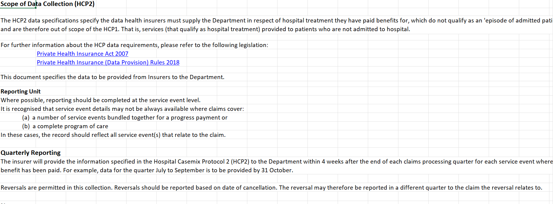 HCP data specifications – HCP2 – Insurer to department – 2025–26