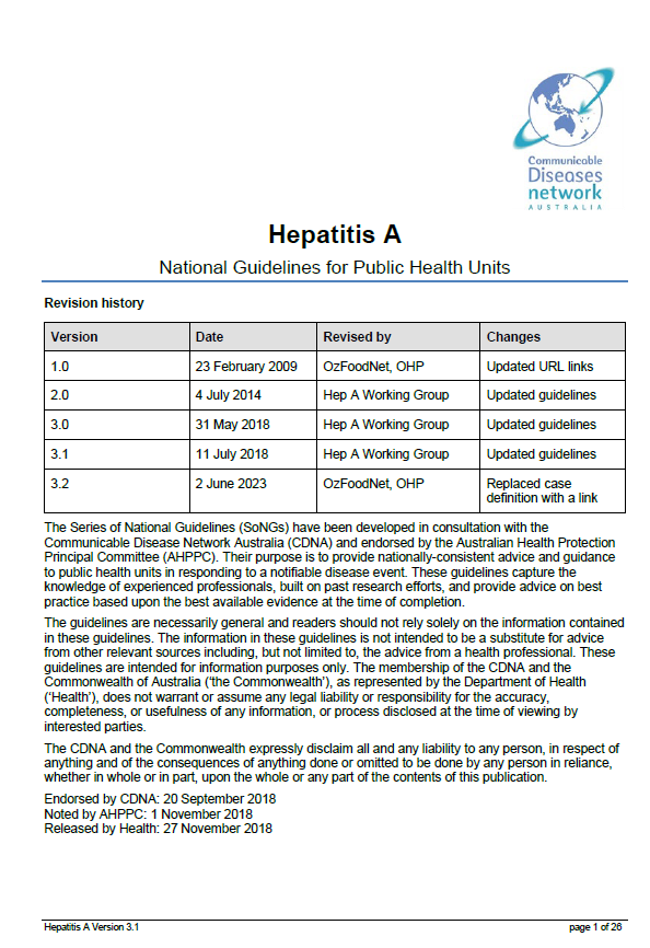 Hepatitis A – CDNA National Guidelines for Public Health Units
