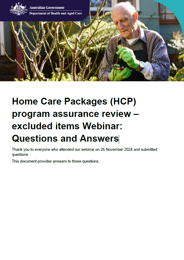 Home Care Packages (HCP) Program Assurance Review on excluded items – Webinar question and answers